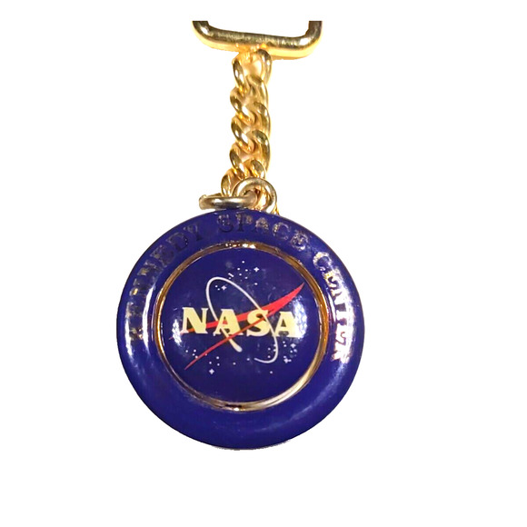NASA National Space Center Blue Gold Tone Spinner Keychain Souvenir - Picture 3 of 4